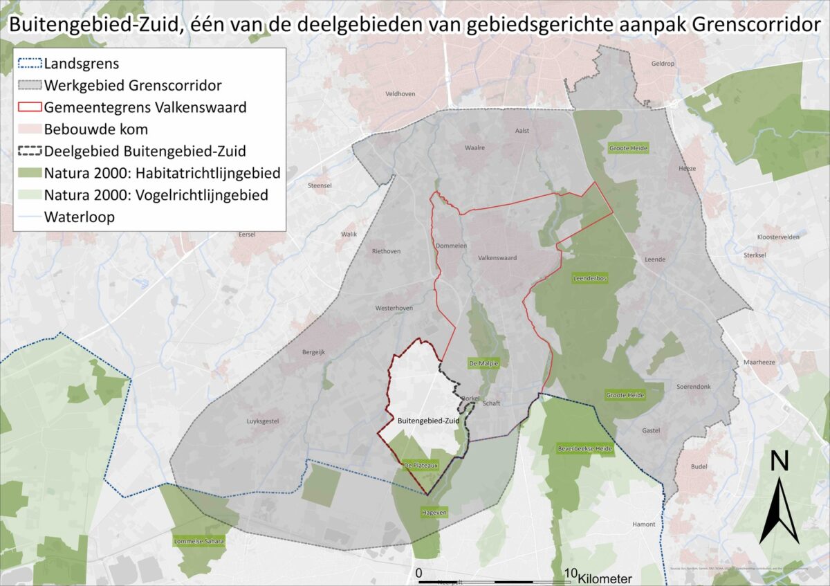 Kaart werkgebied Grenscorridor met deelgebied Buitengebied-Zuid uitgelicht - afbeelding vergroten